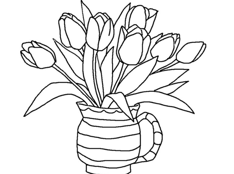 Contoh Gambar Sketsa Bunga Dalam Pot