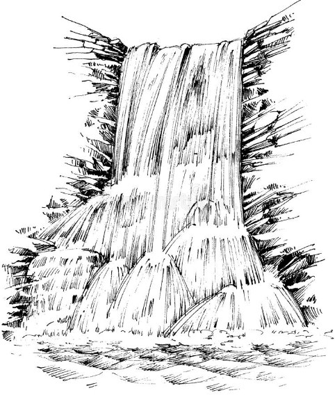 Gambar Sketsa Lukisan Pemandangan Air Terjun
