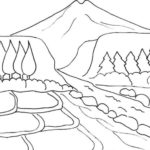 Gambar Sketsa Pemandangan Gunung Dan Sawah