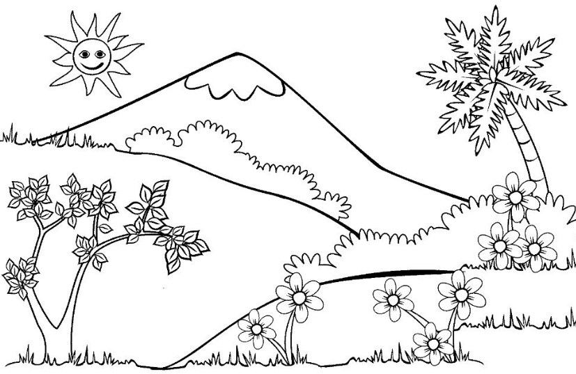 Sketsa Pemandangan Alam Bunga