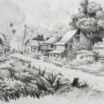Sketsa Pemandangan Alam Di Desa