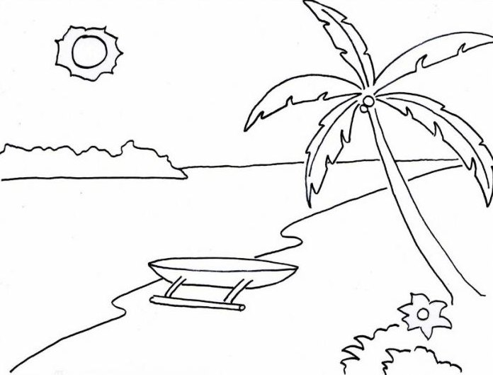Sketsa Pemandangan Pantai Sederhana