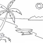 Sketsa Pemandangan Pantai Yang Mudah