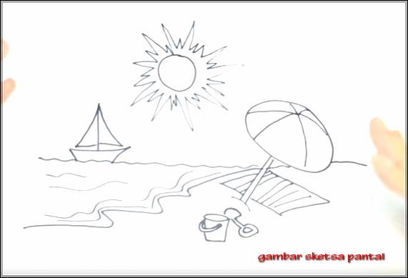 Gambar Sketsa Pantai Yang Sudah Diwarnai