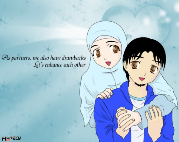 Gambar Kartun Islami Pasangan Romantis